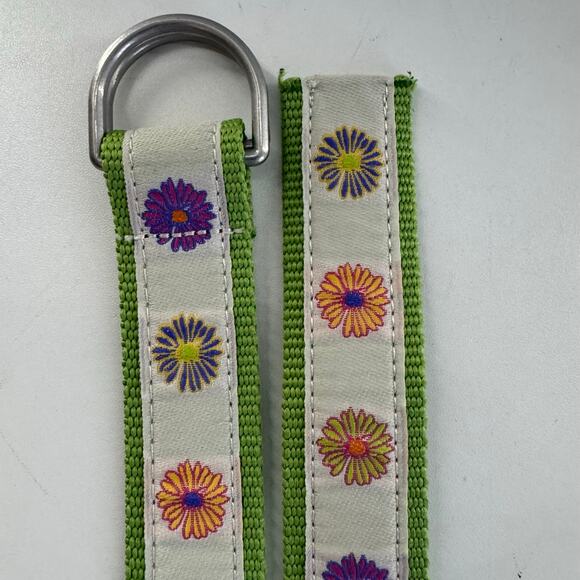 VTG LL Bean Belt Women’s Floral Canvas D ring Belt Green - Picture 3 of 5